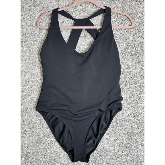 Wilo The Label Rib V Neck One Piece Swimsuit Black Size L NWT